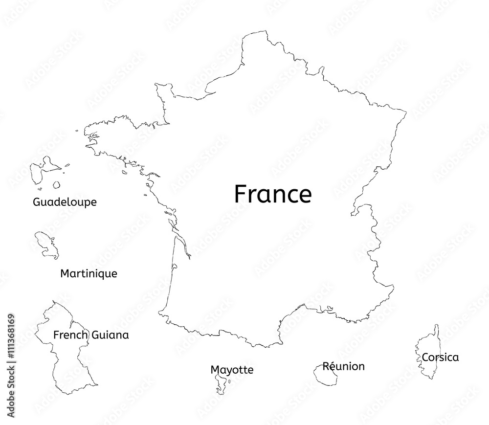 Fototapeta premium France and franch territory hand-drawn map
