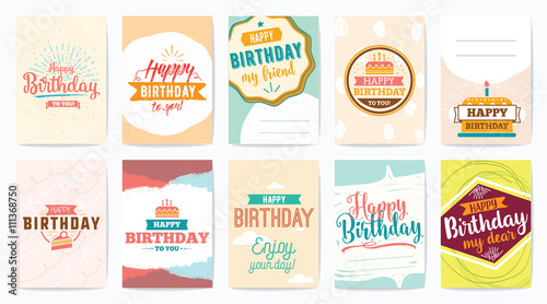 Happy Birthday greeting cards set. Vector design.