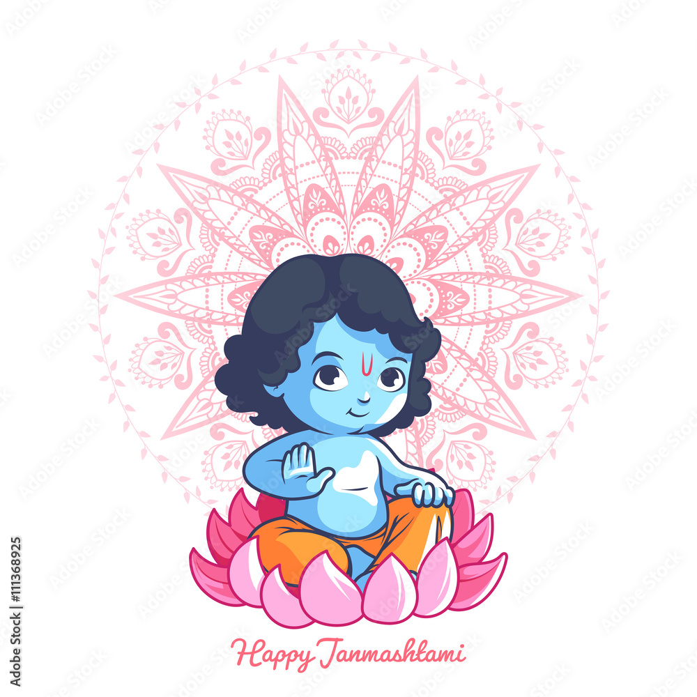 Little cartoon Krishna on the lotus. Little cartoon Krishna on the lotus.