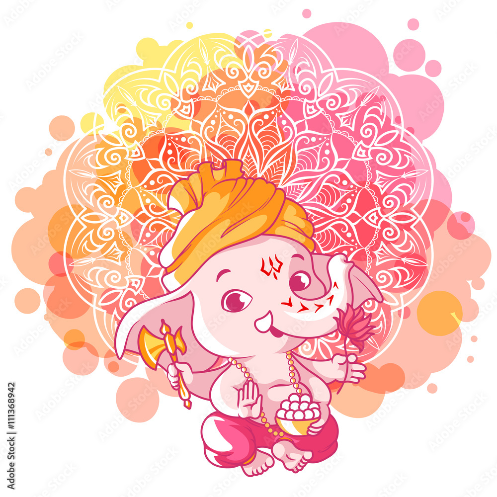 Little cartoon Ganesha. Sunny day. Stock Vector | Adobe Stock