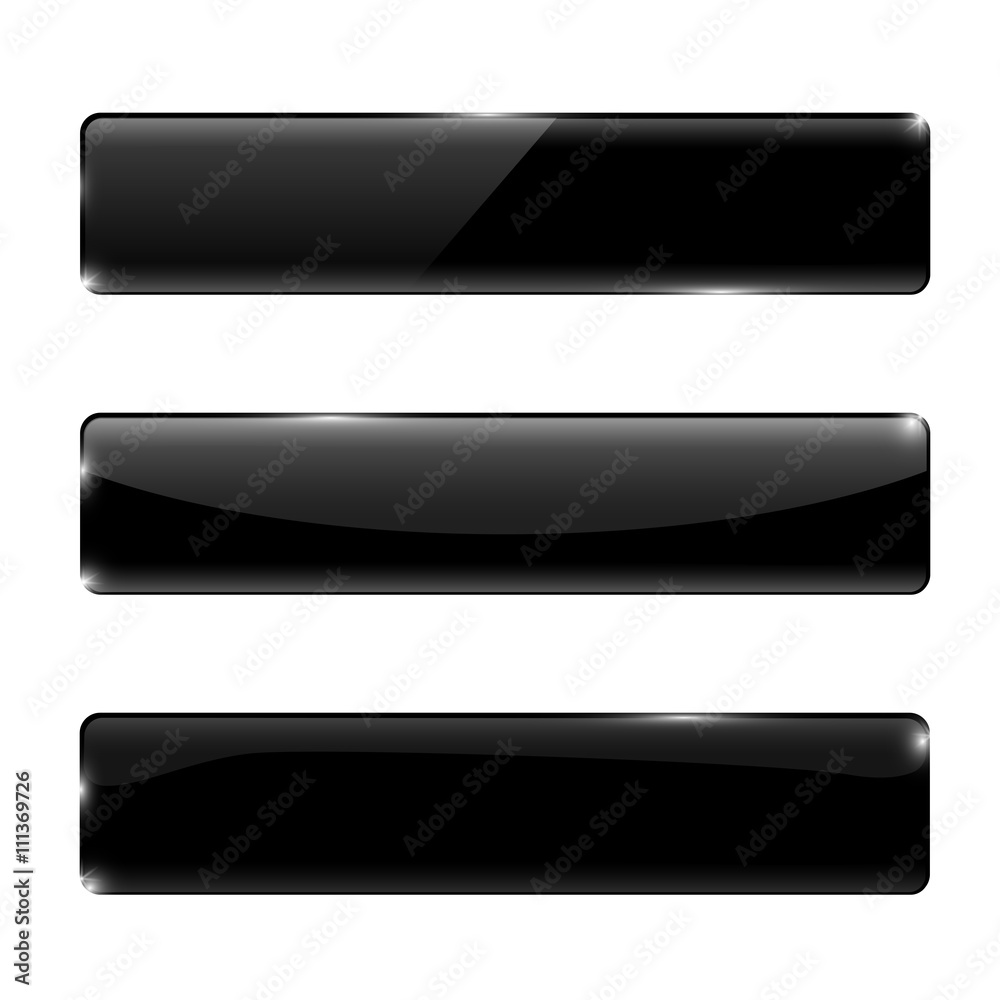 Black glass buttons. Web icons with reflection