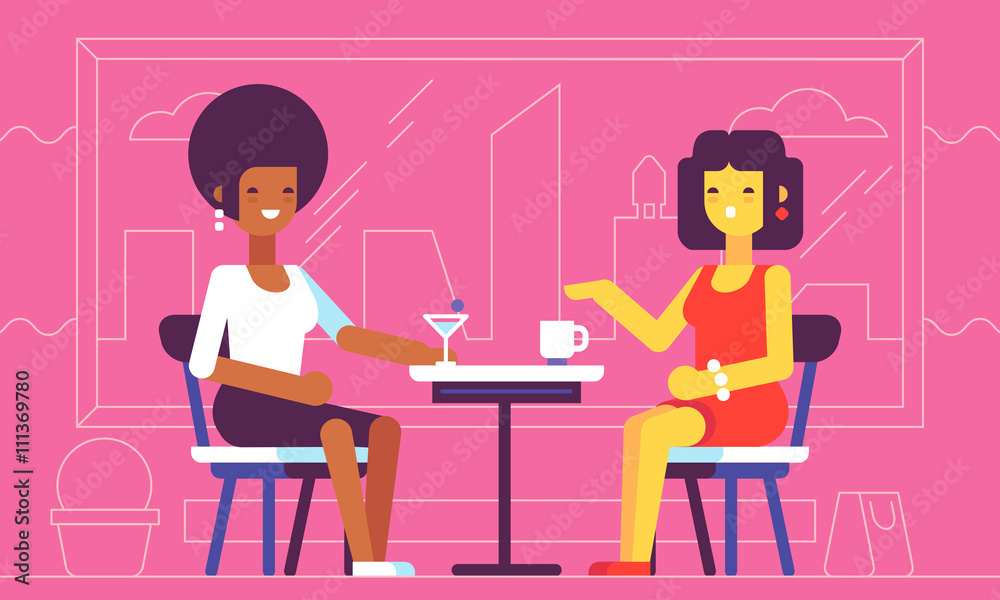 2 girls talking in cafe. Vector illustration. 2 girls talking in cafe. Vector illustration.