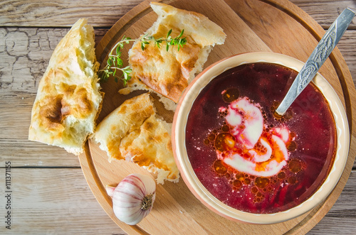 pot of ukrainian borsch photo