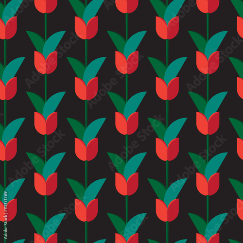 Seamless flat roses pattern with black background with cute flor