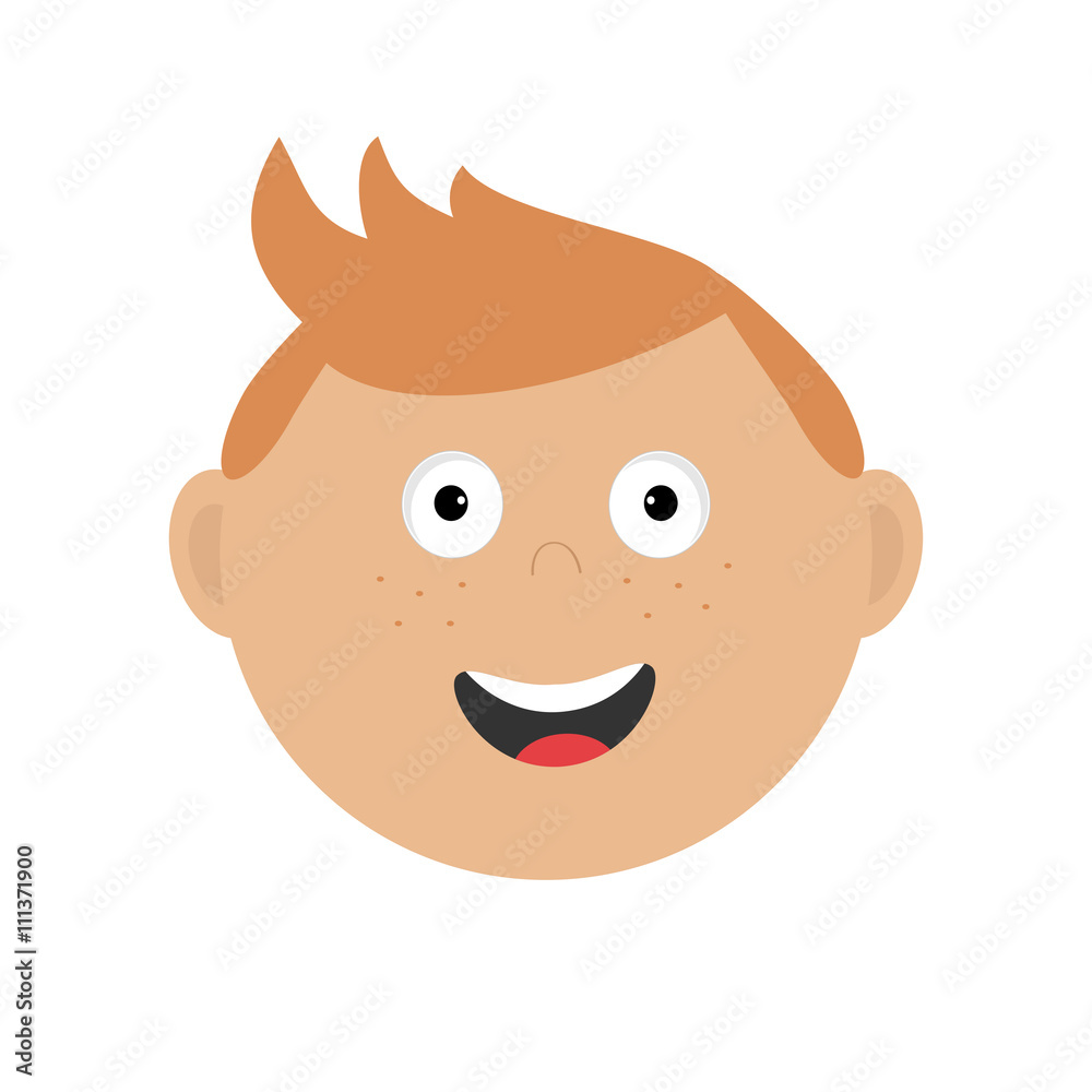 Smiling boy head. Cute cartoon character with red hair and freckles. Baby  boy emotion collection. Happy face. Laughing boy icon. White background  Isolated Flat design. Stock Vector | Adobe Stock