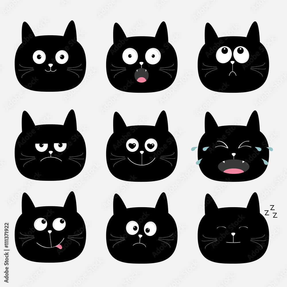 happy black cat cartoon