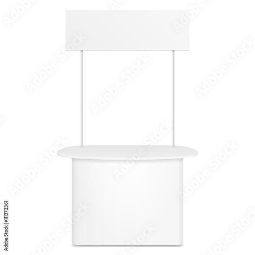 White POS POI Blank Empty Retail Stand Stall Bar Display With Roof, Canopy. On White Background Isolated. Mock Up Template Ready For Your Design. Product Packing Vector EPS10