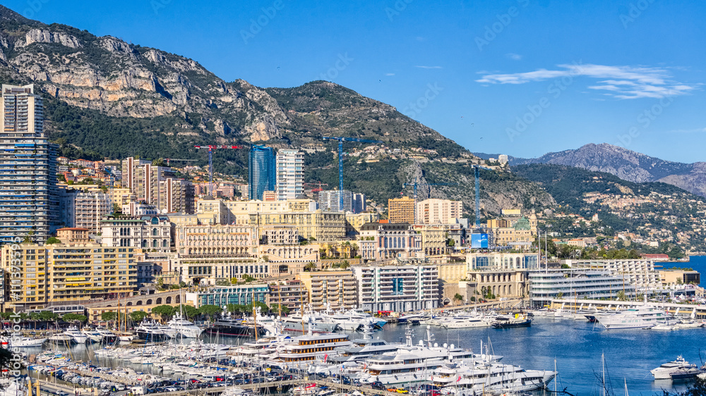 Panoramic view on Monaco from the hill of royal Palace