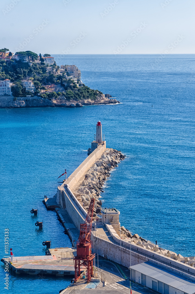 View on the lighthouse and sea in Nice