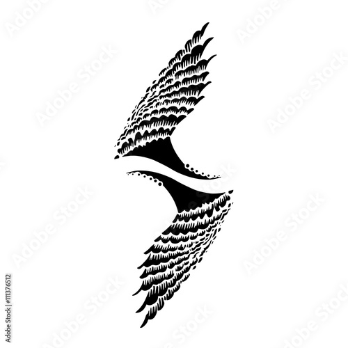 hand drawn wings with decorate graphic elements Vector Illustraton