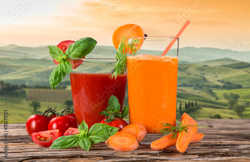fresh juice, mix vegetable, carrot and tomato drinks.