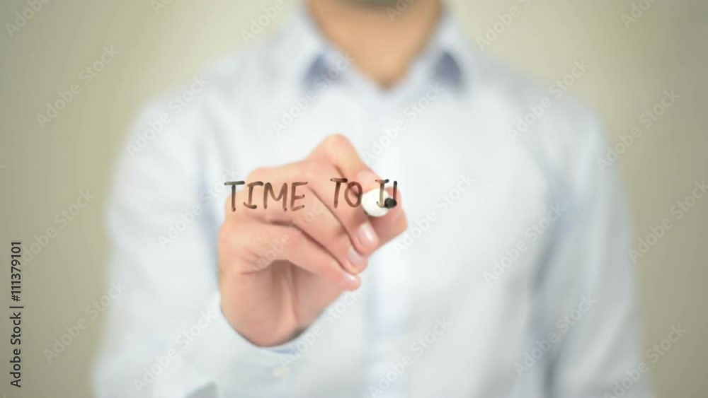 Time to Improve,  Man writing on transparent screen