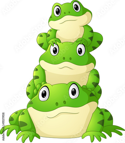 Cartoon frog stacked isolated on white background