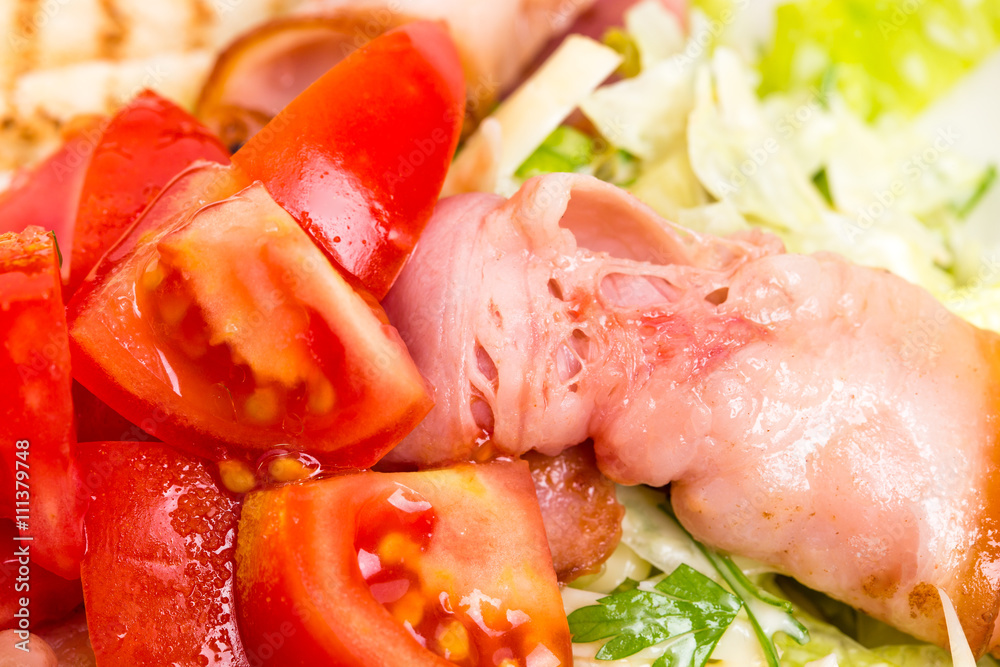 Salad with grilled toasts and bacon. Salad with grilled toasts and bacon.