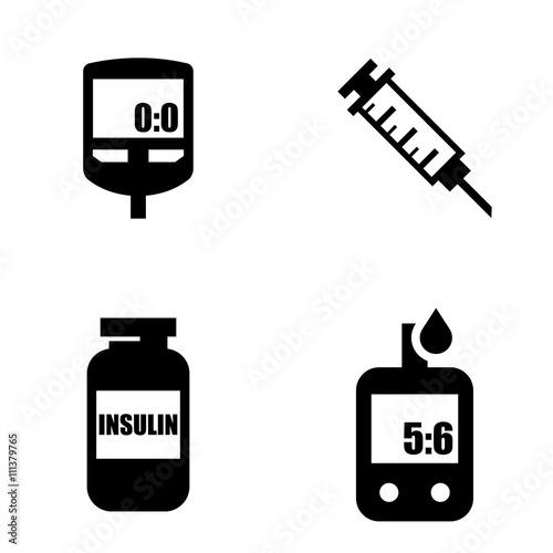 Diabetes black icon set. Blood Glucose Test.