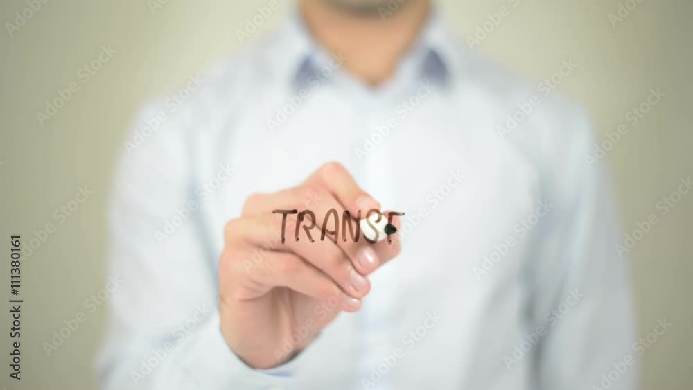 Transfer, Man writing on transparent screen Transfer, Man writing on transparent screen