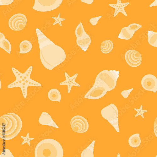 Seamless pattern with shells and sand. Sea summer theme.