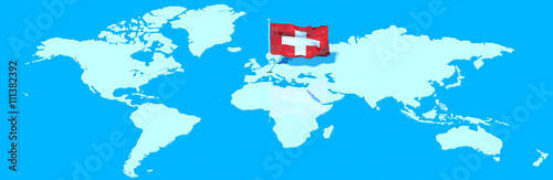 Pianeta Terra 3D con bandiera al vento Svizzera
