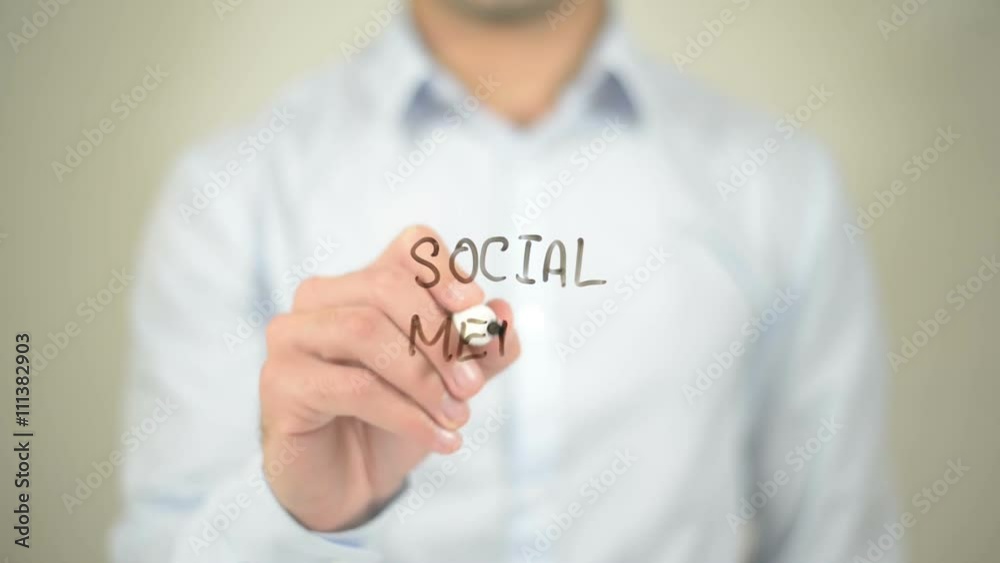 Social Media Cloud, Man writing on transparent screen Social Media Cloud, Man writing on transparent screen