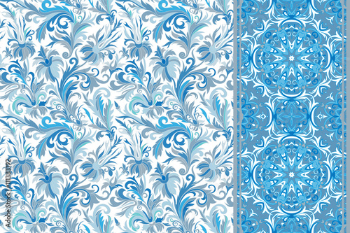 Fototapeta Naklejka Na Ścianę i Meble -  Set of seamless floral pattern and border for design. 