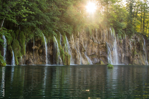 Beautiful view of waterfalls in Plitvice lake, Croatia © aarstudio