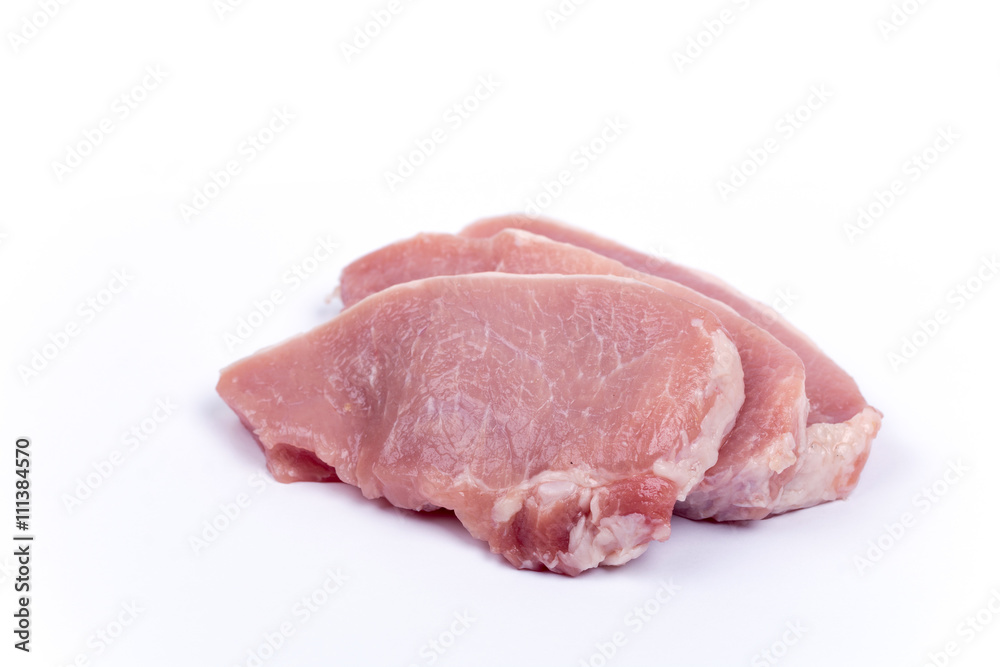 Three pork chops isolated over white background Three pork chops isolated over white background