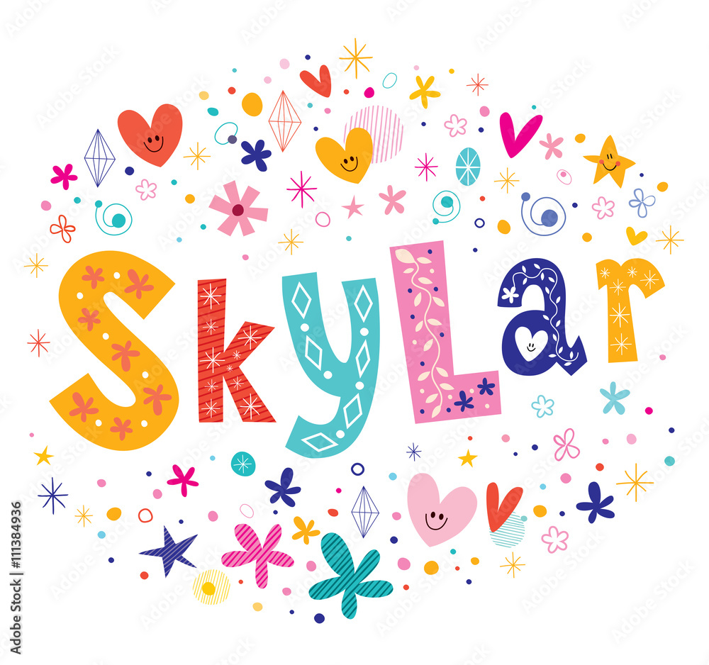 Skylar girls given name decorative lettering type design Stock Vector