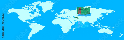 Pianeta Terra 3D con bandiera al vento Turkmenistan