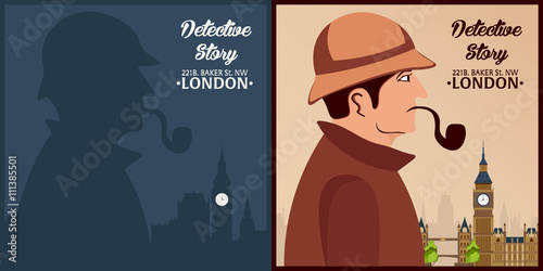 Sherlock Holmes. Detective illustration. Illustration with Sherlock Holmes. Baker street 221B. London. Big Ban