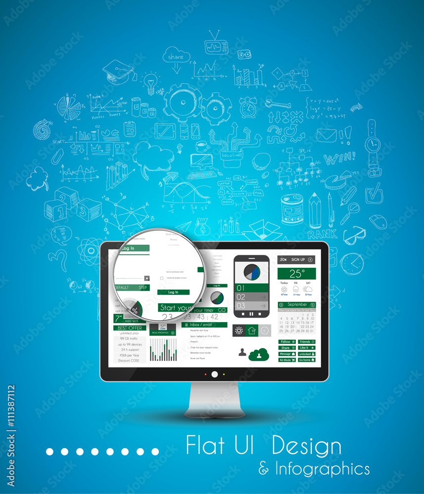 Business Solution and Idea Conceptual background with a desktop pc Business Solution and Idea Conceptual background with a desktop pc
