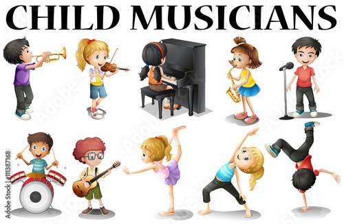 Children playing different musical instruments