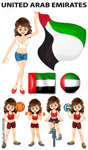 United Arab Emirates flag and athletes