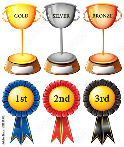 Award set with trophy and ribbons