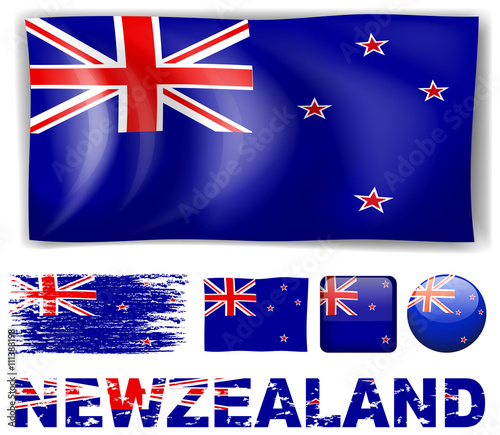 New Zealand flag in different designs and wording