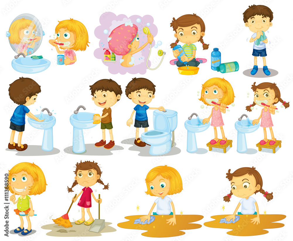 Girls and boys doing chores Girls and boys doing chores