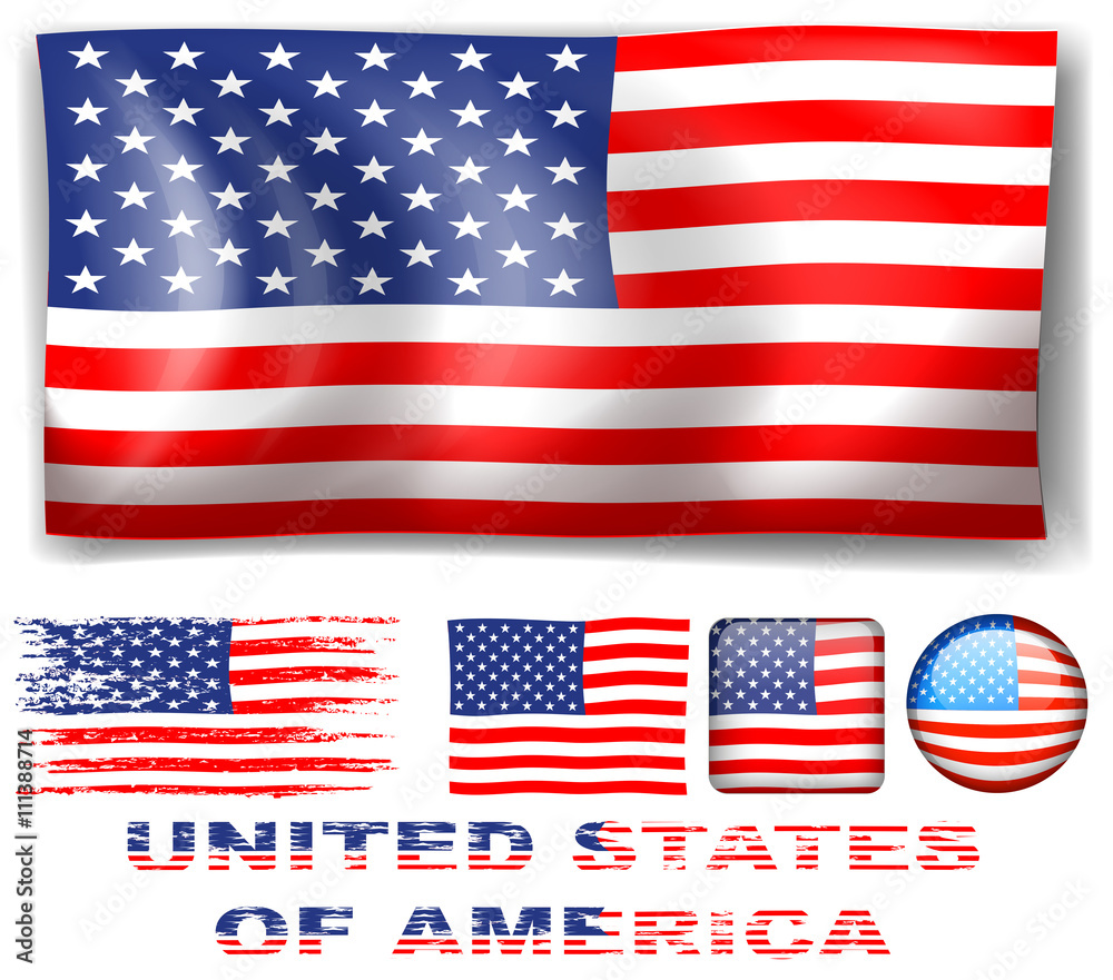 Different designs of United Stated of America flag