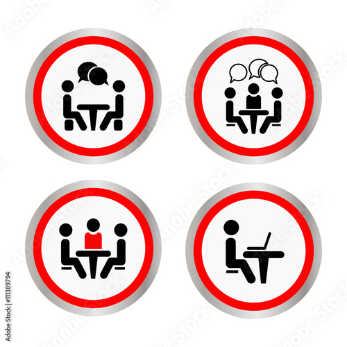 Icon Conference. People sitting around the table talking. Vector illustration