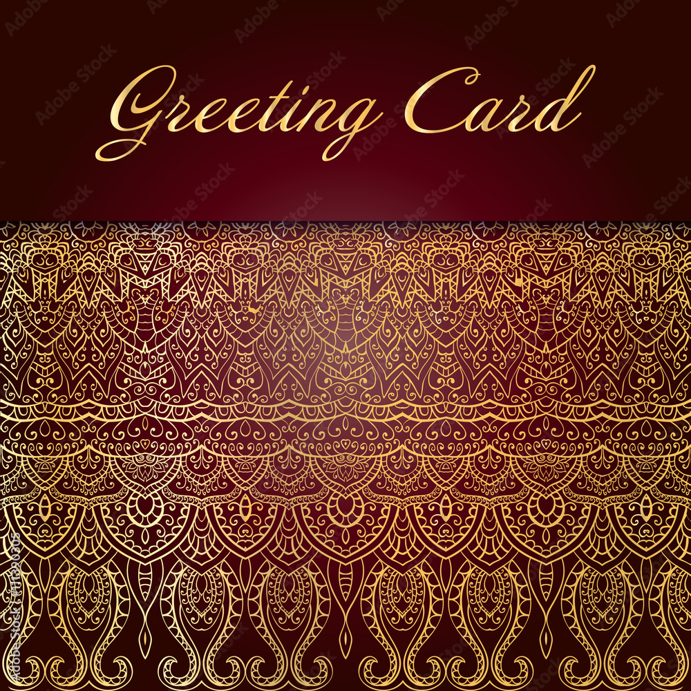 Elegant Indian ornamentation on a dark background. Stylish design. Can be used as a greeting card or wedding invitation