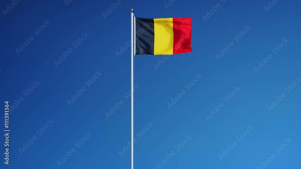 Belgium flag waving in slow motion against blue sky, seamlessly looped, long shot, isolated on alpha channel with black and white luminance matte, perfect for film, news, digital composition Belgium flag waving in slow motion against blue sky, seamlessly looped, long shot, isolated on alpha channel with black and white luminance matte, perfect for film, news, digital composition