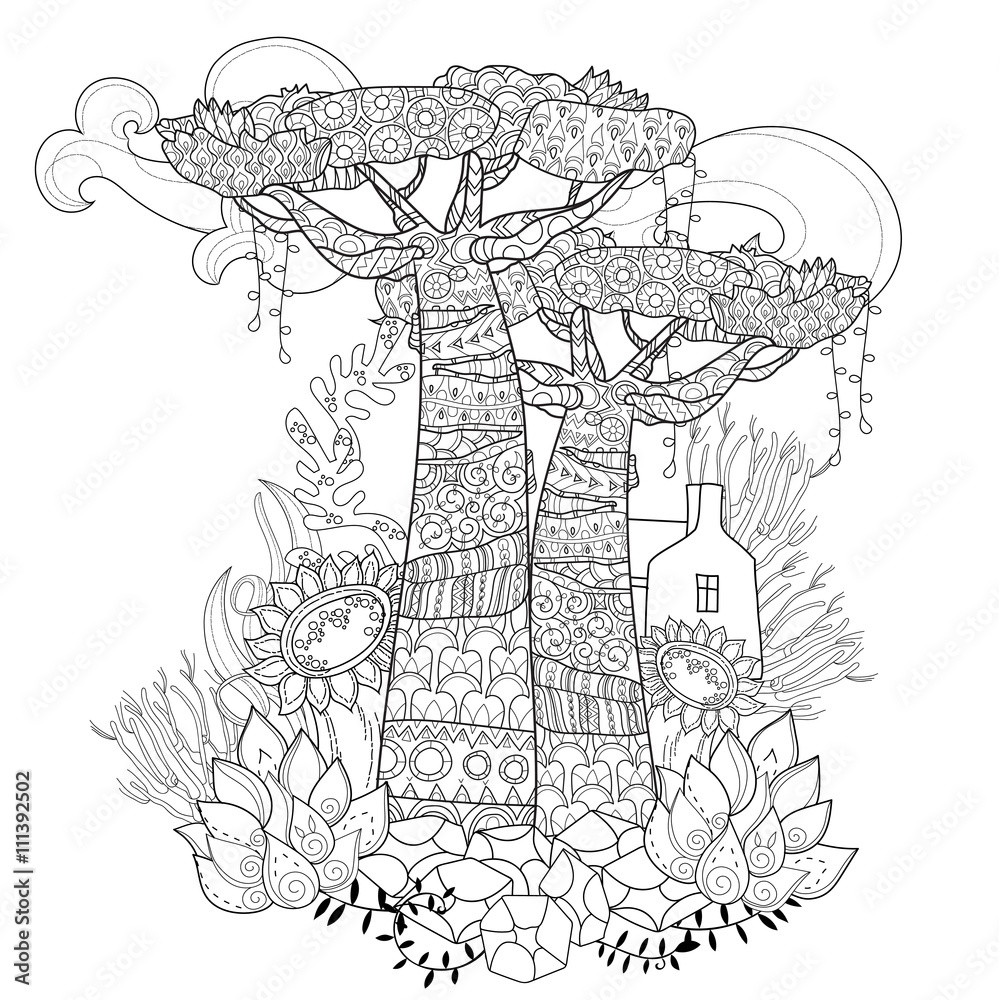 Naklejka Hand drawn doodle outline tree decorated