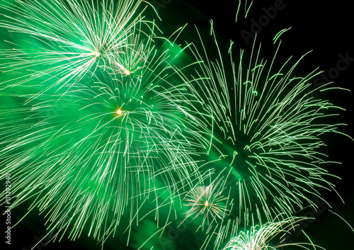 Close-up fireworks in the night sky