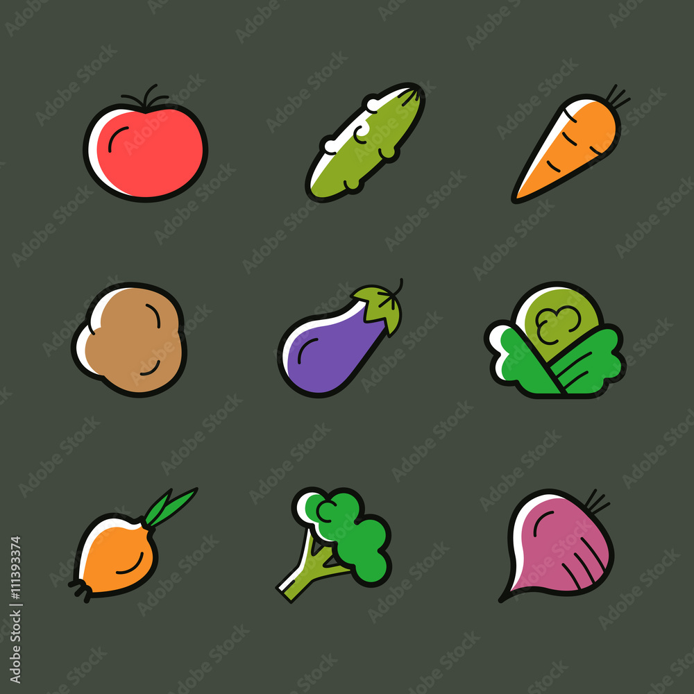 Set of vector line icons of vegetables