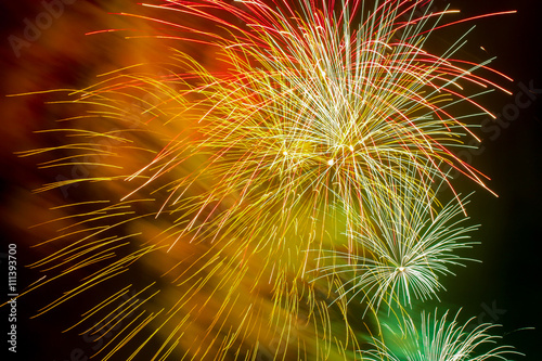 Close-up fireworks in the night sky