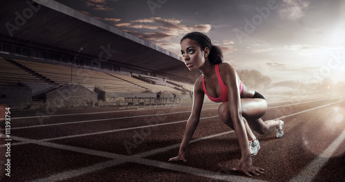 Sport. Runner on the start line photo