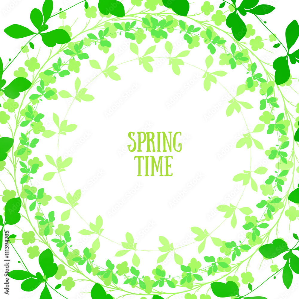 Background with green silhouette wreath on a white background Background with green silhouette wreath on a white background