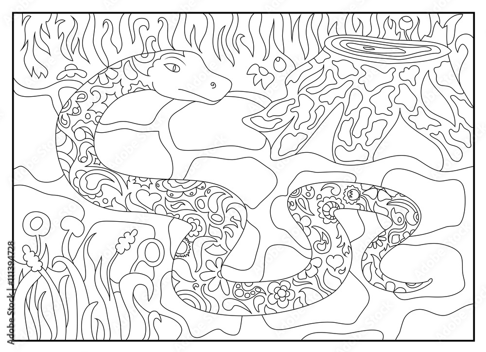 Coloring page with snake in mandala style Coloring page with snake in mandala style