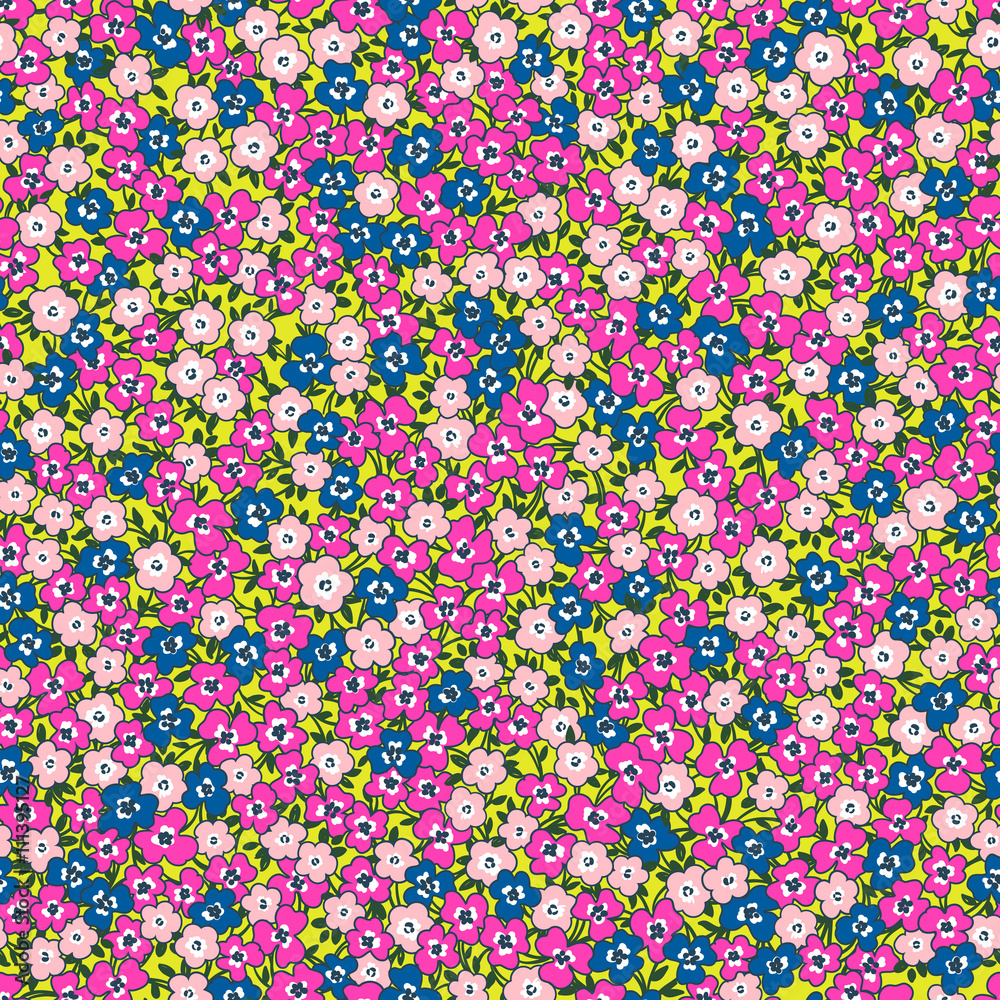 vector seamless gentle cute childish hand drawn little floral ditsy pattern, spring summer mood, colorful flower background allover print