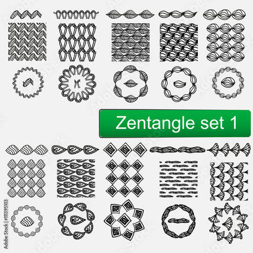 Zentangle Vector seamless patterns and brushes set 1, hand drawn frames Monochrome hipster prints, backgrounds with linear doodles