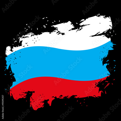 Russian flag grunge style on black background. Brush strokes and