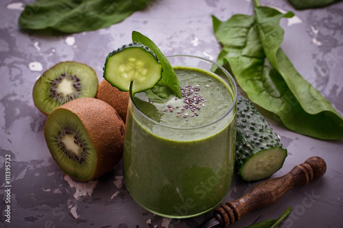 Fresh spinach smoothie with kiwi and cucumber